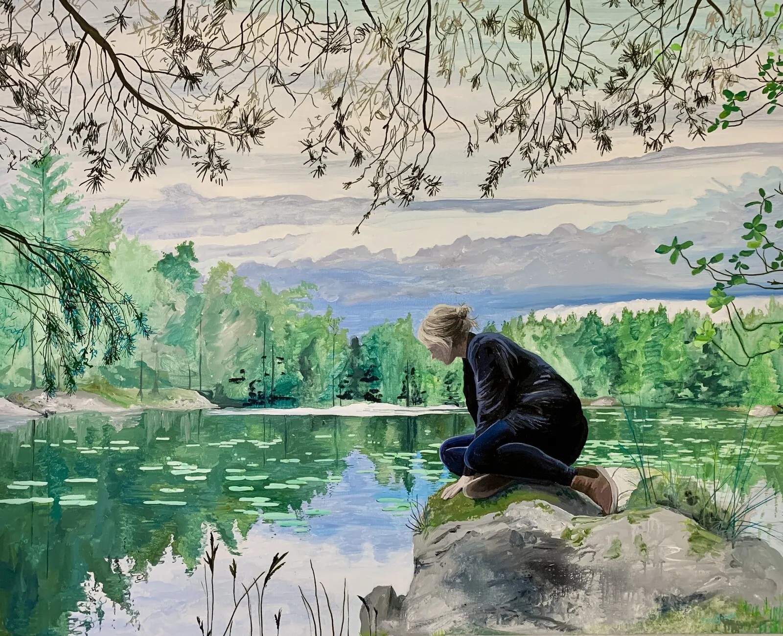 Akrylmålning Reflektionens lockelse av Frida Johansson